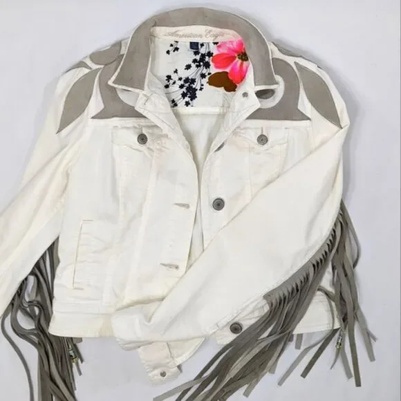 Leather & Denim Fringe Jacket - Picture 3 of 12